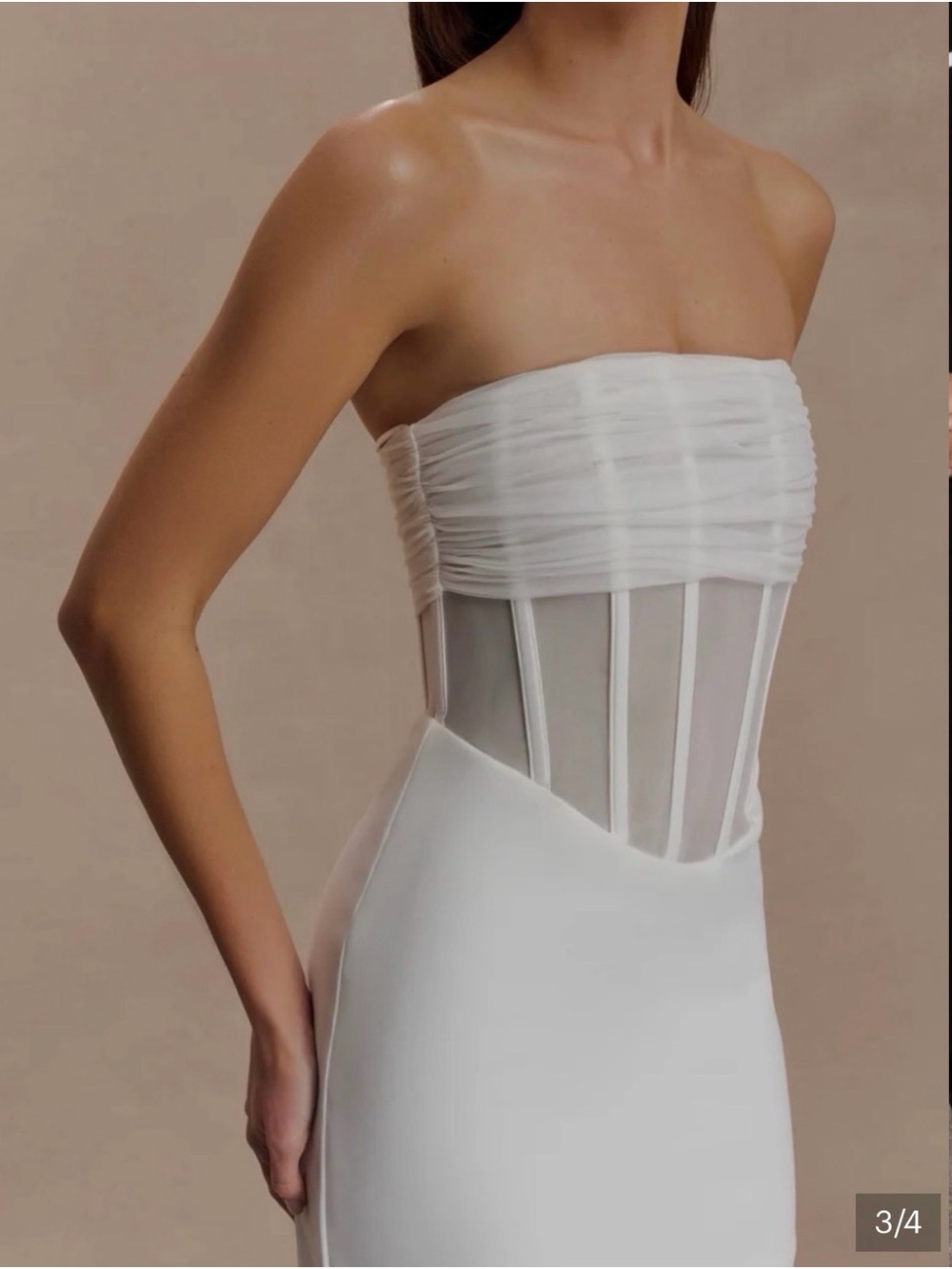 NWT Meshki Palmer mini dress Strapless White Sheer Corset bachelorette